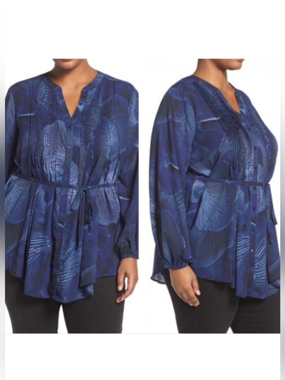Melissa McCarthy Seven Tunic Top Blouse 4X Button Blue Office Career Flowy